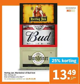 Albert Heijn Hertog Jan, Warsteiner Of Bud Krat 25% Korting aanbieding