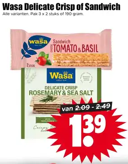 Dirk Wasa Delicate Crisp of Sandwich aanbieding