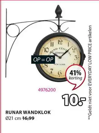 Jysk Runar Wandklok 41% Korting aanbieding