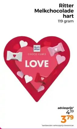 Trekpleister Ritter Melkchocolade hart aanbieding