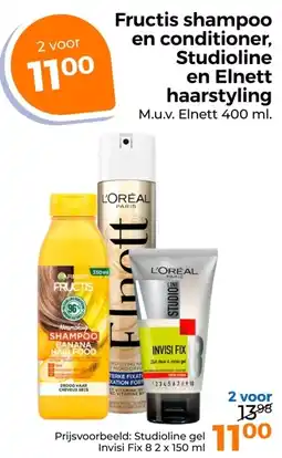 Trekpleister Fructis shampoo en conditioner, Studioline en Elnett haarstyling aanbieding
