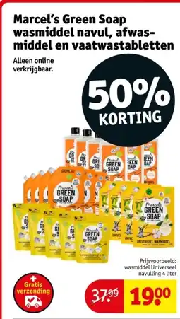 Kruidvat Marcel's Green Soap wasmiddel navul, afwas- middel en vaatwastabletten aanbieding