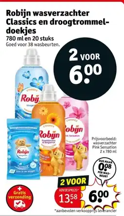 Kruidvat Robijn wasverzachter Classics en droogtrommel- doekjes aanbieding