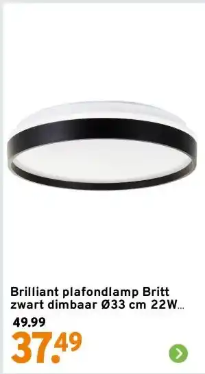 GAMMA Brilliant plafondlamp Britt zwart dimbaar Ø33 cm 22W 2300lm aanbieding