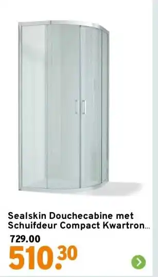 GAMMA Sealskin Douchecabine met Schuifdeur Compact Kwartrond 195x90 cm Chroom aanbieding