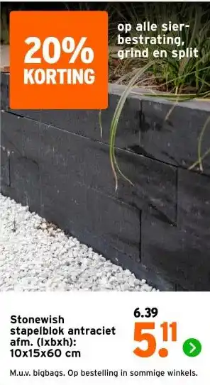 GAMMA Stonewish stapelblok antraciet afm. (lxbxh): aanbieding