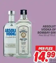 Dekamarkt ABSOLUT VODKA OF BOMBAY GIN aanbieding