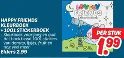 Dekamarkt HAPPY FRIENDS KLEURBOEK +1001 STICKERBOEK aanbieding