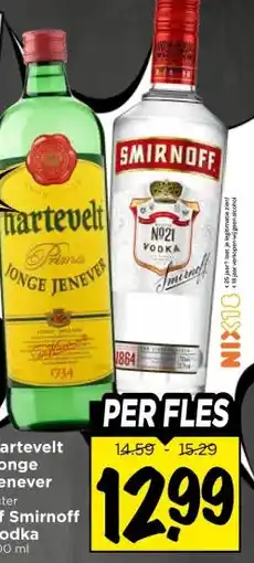 Vomar Voordeelmarkt Hartevelt Jonge Jenever of Smirnoff Vodka aanbieding