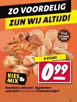 Nettorama Roomboter croissants*, tijgerbollen*, petit pains* wit of bruin of kaiserbroodjes* aanbieding