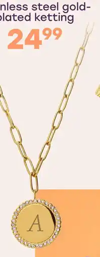 Lucardi Stainless steel goldplated ketting met hanger graveerplaatje met kristal voor dames aanbieding