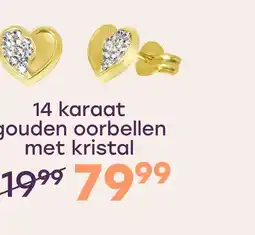 Lucardi 14 karaat geelgouden oorbellen hart met kristal aanbieding