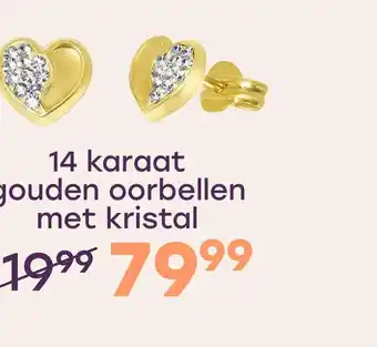 14 karaat geelgouden oorbellen hart met kristal