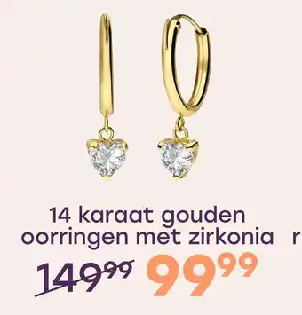 14 karaat geelgouden oorbellen met hart zirkonia