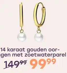 Lucardi 14 karaat geelgouden oorringen met parel voor dames aanbieding
