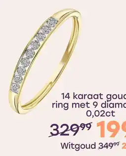 Lucardi 14 Karaat geelgouden ring met 9 diamanten 0,02ct aanbieding