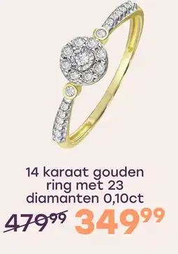 Lucardi 14 karaat geelgouden entourage ring 23 diamanten 0,10ct aanbieding