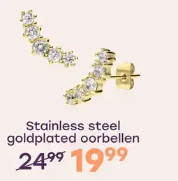 Lucardi Stainless steel goldplated oorknoppen met zirkonia voor dames aanbieding