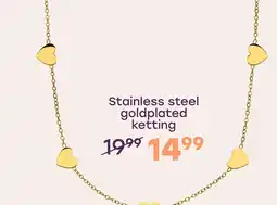 Lucardi Stainless steel goldplated ketting harten aanbieding
