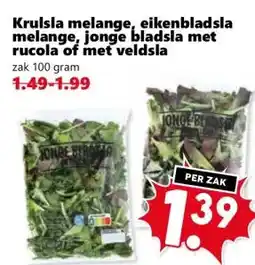 Coop Krulsla melange, eikenbladsla melange, jonge bladsla met rucola of met veldsla aanbieding
