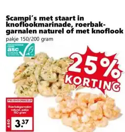 Coop Scampi's met staart in knoflookmarinade, roerbak- garnalen naturel of met knoflook aanbieding