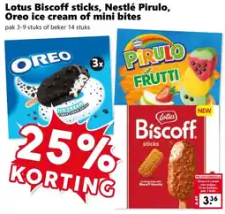Coop Lotus Biscoff sticks, Nestlé Pirulo, Oreo ice cream of mini bites aanbieding