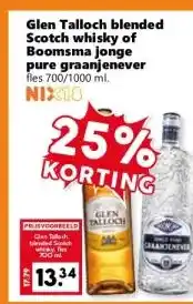 Coop Glen Talloch blended Scotch whisky of Boomsma jonge pure graanjenever aanbieding