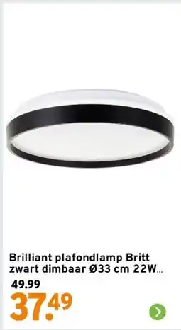 GAMMA Brilliant plafondlamp Britt zwart dimbaar Ø33 cm 22W 2300lm aanbieding