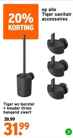 GAMMA Tiger wc-borstel + houder Orion hangend zwart aanbieding
