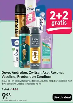 Etos Dove, Andrélon, Zwitsal, Axe, Rexona, Vaseline, Prodent en Zendium aanbieding