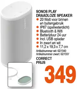 Correct SONOS PLAY DRAADLOZE SPEAKER aanbieding