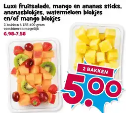 Boon`s Markt Luxe fruitsalade, mango en ananas sticks, ananasblokjes, watermeloen blokjes en/of mango blokjes aanbieding