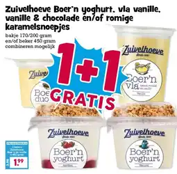 Boon`s Markt Zuivelhoeve Boer'n yoghurt, vla vanille, vanille & chocolade en/of romige karamelsnoepjes aanbieding