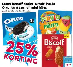 Boon`s Markt Lotus Biscoff sticks, Nestlé Pirulo, Oreo ice cream of mini bites aanbieding