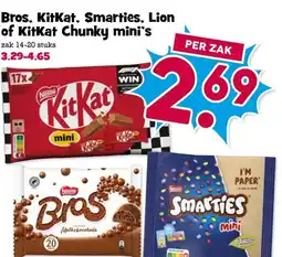 Boon`s Markt Bros, KitKat, Smarties, Lion of KitKat Chunky mini's aanbieding