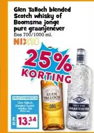 Boon`s Markt Glen Talloch blended Scotch whisky of Boomsma jonge pure graanjenever aanbieding
