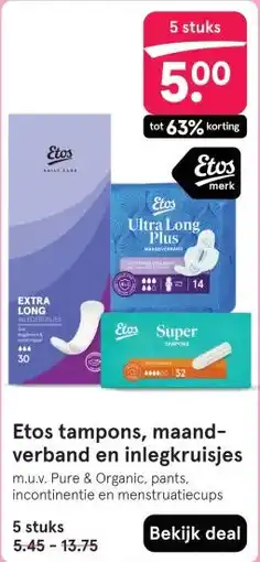 Etos Etos tampons, maand- verband en inlegkruisjes aanbieding