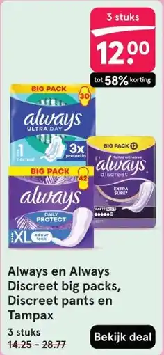 Etos Always en Always Discreet big packs, Discreet pants en Tampax aanbieding