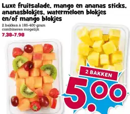 Boon`s Markt Luxe fruitsalade, mango en ananas sticks, ananasblokjes, watermeloen blokjes en/of mango blokjes aanbieding
