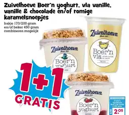 Boon`s Markt Zuivelhoeve Boer'n yoghurt, vla vanille, vanille & chocolade en/of romige karamelsnoepjes aanbieding