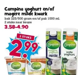 Boon`s Markt Campina yoghurt en/of magere milde kwark aanbieding