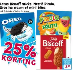 Boon`s Markt Lotus Biscoff sticks, Nestlé Pirulo, Oreo ice cream of mini bites aanbieding