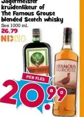 Boon`s Markt Jägermeister kruidenlikeur of The Famous Grouse blended Scotch whisky aanbieding