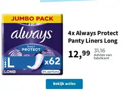 Plein.nl 4x Always Protect Panty Liners Long aanbieding