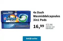 Plein.nl 4x Dash Wasmiddelcapsules 3in1 Pods aanbieding