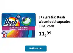 Plein.nl 3+2 gratis: Dash Wasmiddelcapsules 3in1 Pods aanbieding