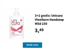 Plein.nl 3+2 gratis: Unicura Vloeibare Handzeep Mild 250 aanbieding