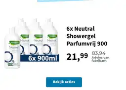 Plein.nl 6x Neutral Showergel Parfumvrij 900 aanbieding