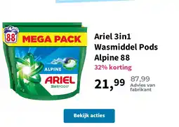 Plein.nl Ariel 3in1 Wasmiddel Pods Alpine 88 aanbieding