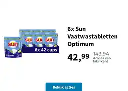 Plein.nl 6x Sun Vaatwastabletten Optimum aanbieding